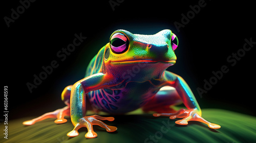 Colorful psychedelic neon tree frog. AI