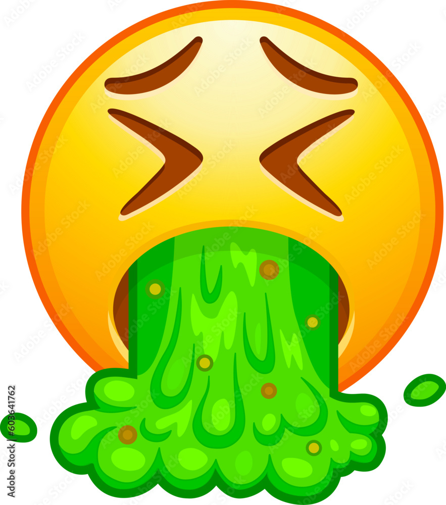 Top quality emoticon. Vomiting emoji. Emoticon throwing up, yellow face