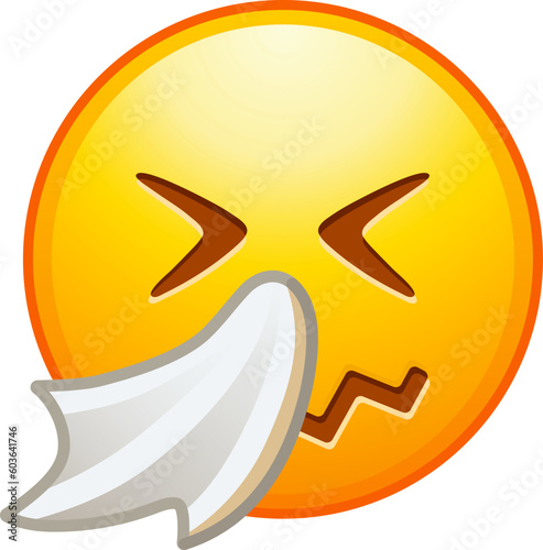 Sneezing emoji. Sneezing emoji. Allergy emoticon with a handkerchief, sneezeAllergy emoticon with a handkerchief, sneeze. Detailed emoji icon from the Telegram app.