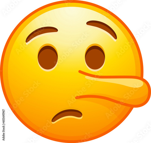 Top quality emoticon. Liar emoji. Pinocchio emoticon with long nose, lying yellow face. Yellow face emoji. Popular element. Detailed emoji icon from the Telegram app.