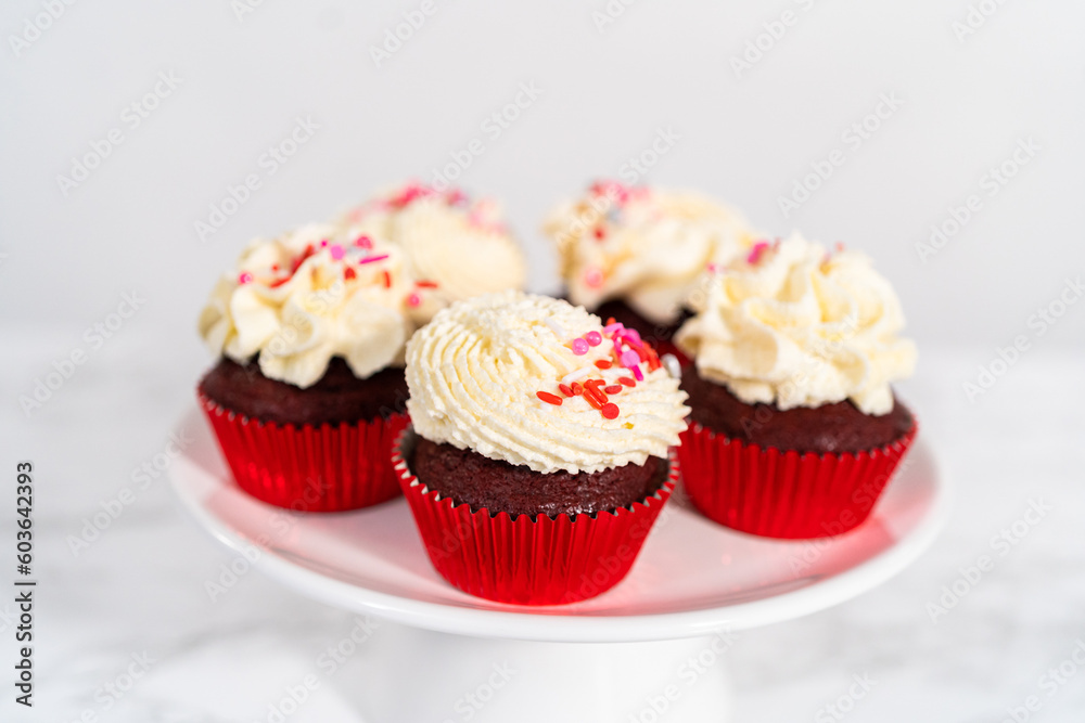Red Velvet Cupcakes with White Chocolate Ganache Frosting