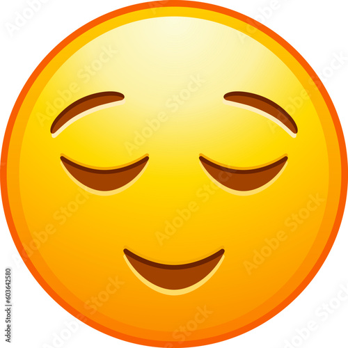 Top quality emoticon. Calm emoji. Relieved emoticon, peaceful face. Yellow face emoji element. Detailed emoji icon from the Telegram app.