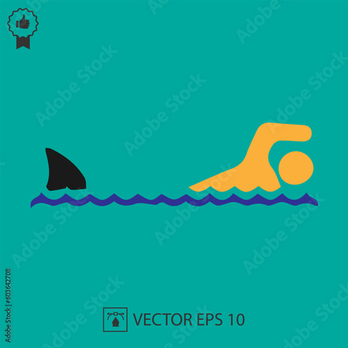 фотографія Shark attack vector icon eps 10. Fish fin and swimmer symbol.