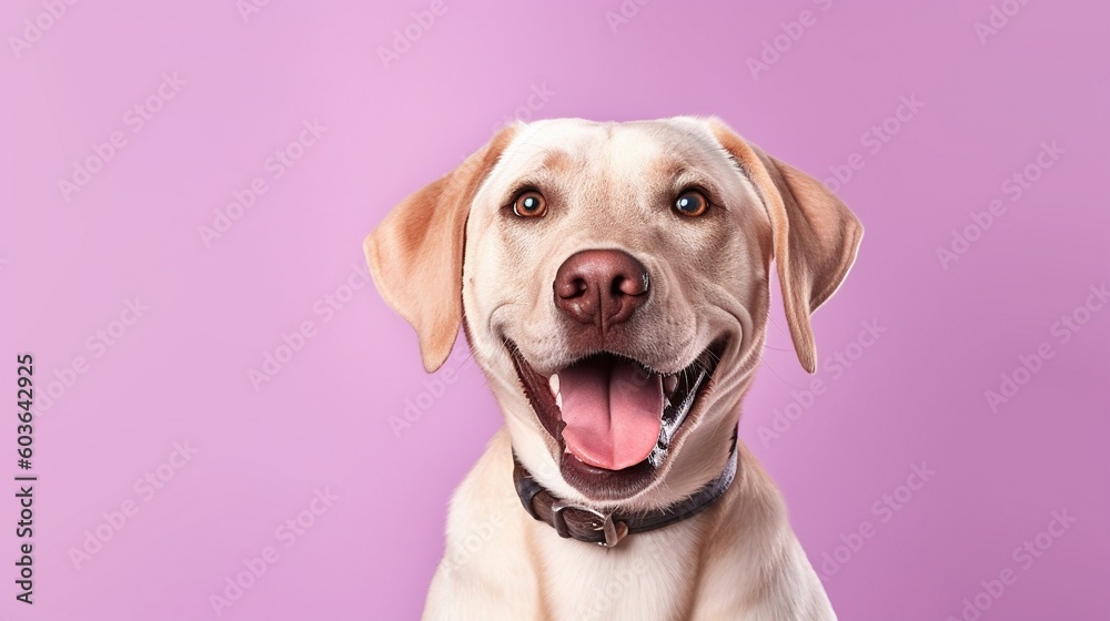 Portrait of a cute labrador retriever on a purple background.Generative Ai Portrait of a cute labrador retriever on a purple background.Generative Ai