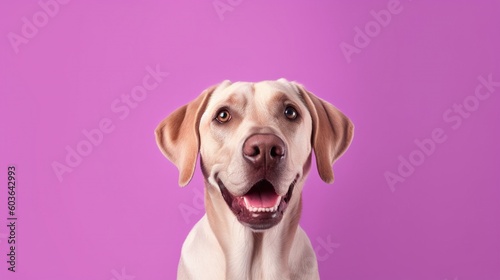 Portrait of a cute labrador retriever on a purple background.Generative Ai