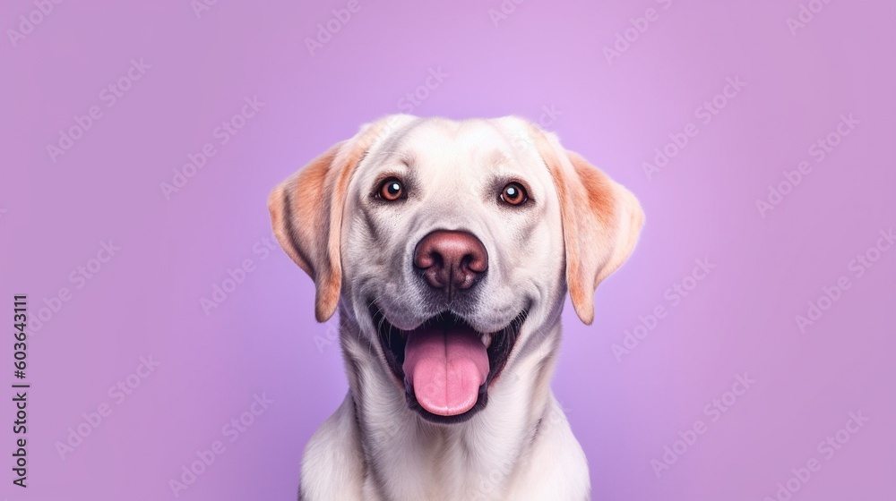 Portrait of a cute labrador retriever on a purple background.Generative Ai Portrait of a cute labrador retriever on a purple background.Generative Ai