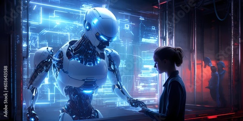 Robot and Human Holding Hands - Concept Art. Generative AI