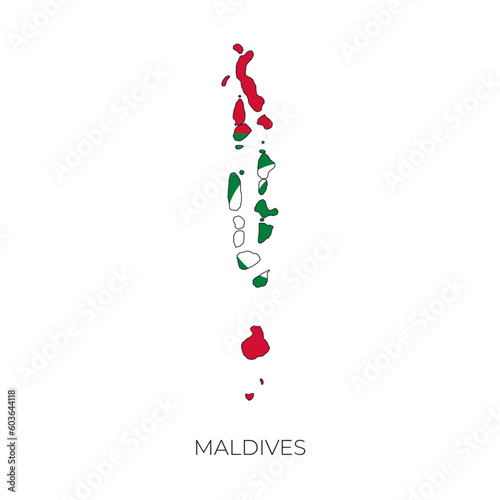Maldives map and flag. Detailed silhouette vector illustration