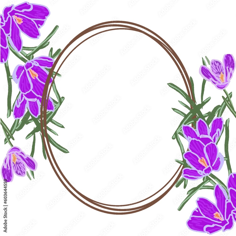 frame with flowers crocuses lilac purple
