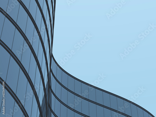 3D render of futuristic architecture, Skyscraper building with curve glass window.