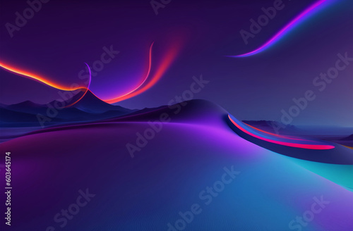 Sand mountain and aurora for abstract background created with Generative AI technology