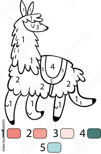 Llama Color By Number Coloring Pages