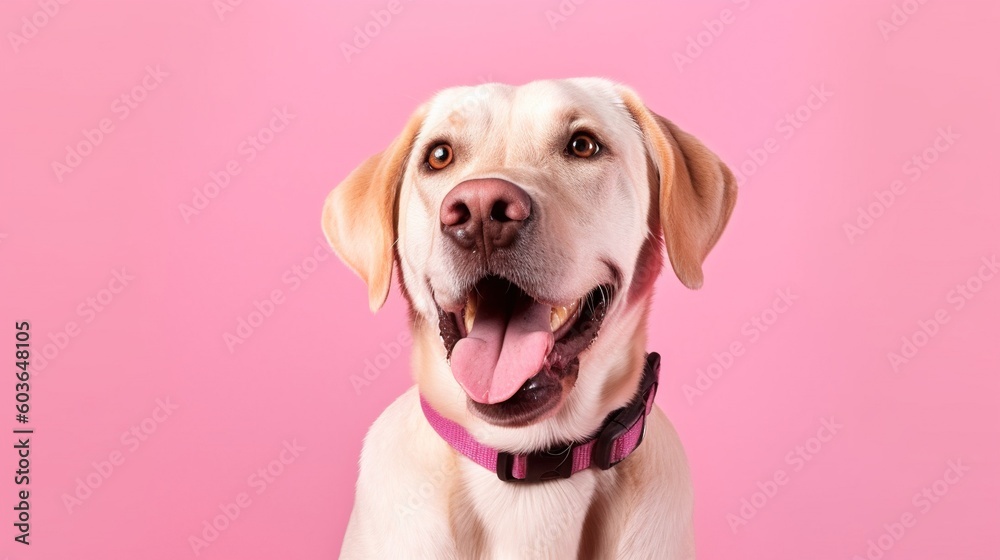 Labrador retriever dog isolated on pink background.Generative Ai Labrador retriever dog isolated on pink background.Generative Ai