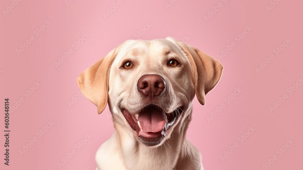 Labrador retriever dog isolated on pink background.Generative Ai Labrador retriever dog isolated on pink background.Generative Ai
