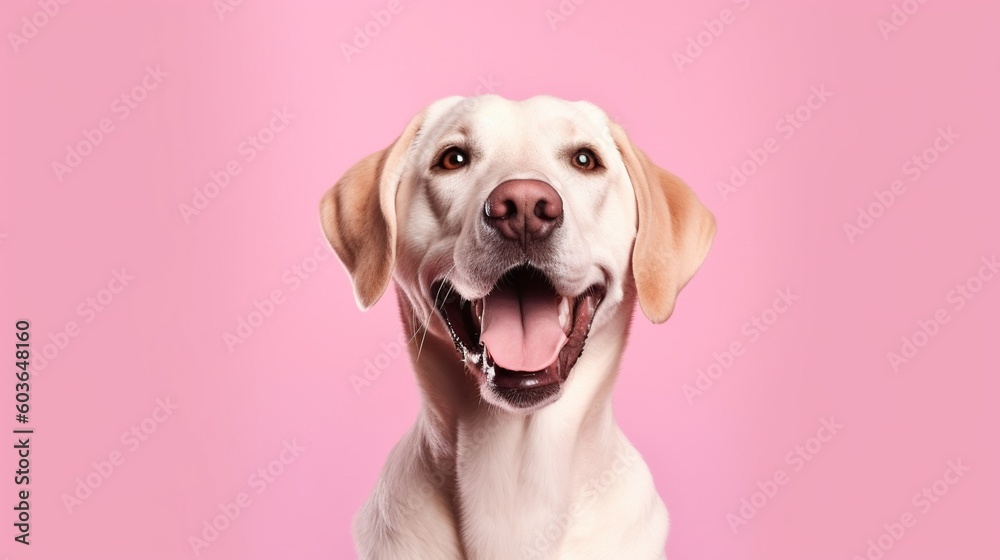 Labrador retriever dog isolated on pink background.Generative Ai Labrador retriever dog isolated on pink background.Generative Ai