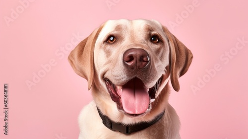 Labrador retriever dog isolated on pink background.Generative Ai