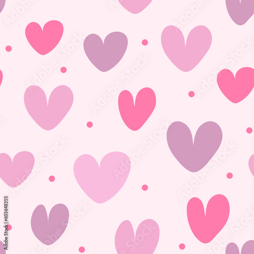 Cute Pink Distorted Hearts Seamless Pattern. Vector Background for Little Princess. Cartoon Love Style for Print on Textile, Wrapping Paper. Pink Print for Baby.