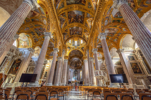 GENOA, ITALY, APRIL 28, 2023 - Inner of the Basilica of the Santissima Annunziata of Vastato in Genoa, Italy
