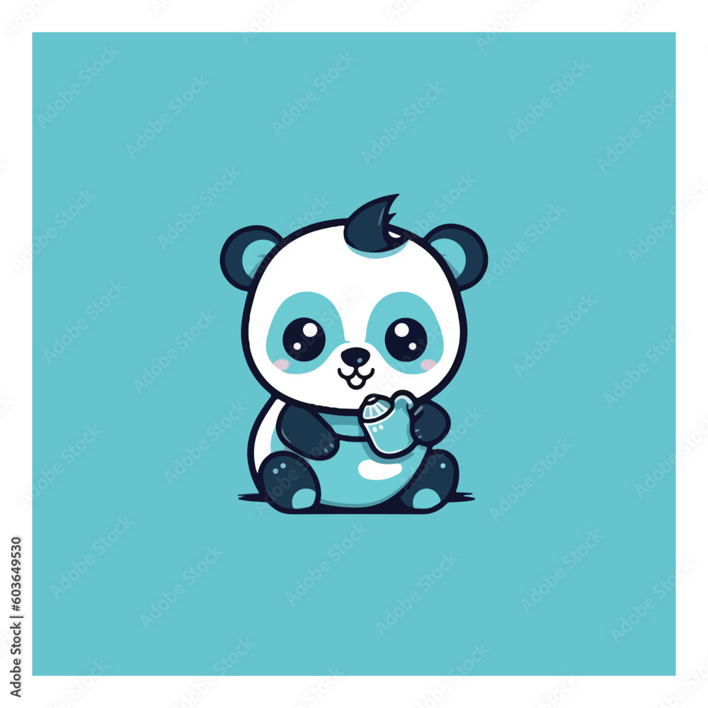 Cute panda character hugging a cup