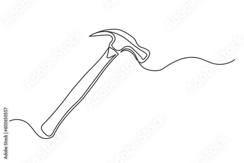 Continuous one line hammer. Vintage hammer isolated on a white background. Carpentry concept. Vector illustration