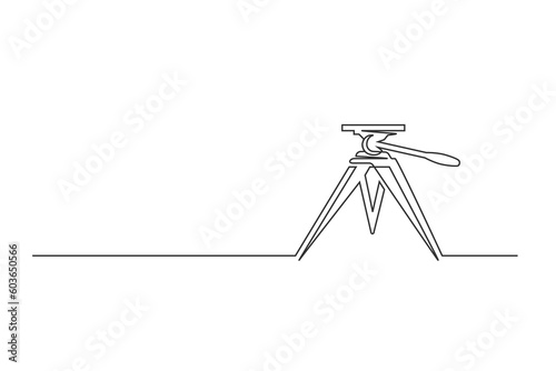 Continuous one line drawing of a retro cinema camera tripod. Vintage camera tripod isolated on a white background. Vector illustration