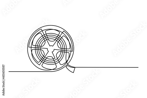 Continuous one line drawing cinema film strip. Vintage cinema element isolated on a white background. Vector illustration
