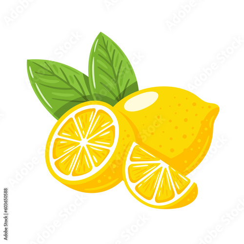 Yellow lemon isolated on white background. Flat style. Vector illustration