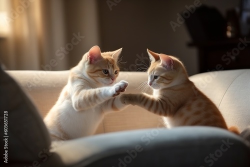 AI Generated cat playing together on long sofa 
