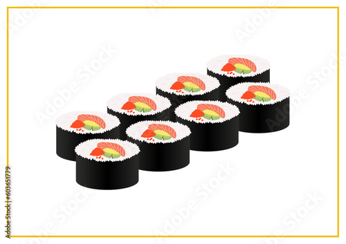 Sushi set with salmon and avocado