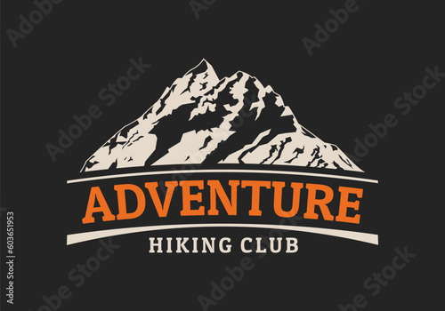 Adventure logo. Mountain travel design. Outdoor, hiking, explore badge or label. Vector illustration.