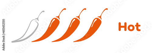 Spicy chilli hot level isolated on white background. Pepper sauce with fire flame. Vector Illustration 10 eps