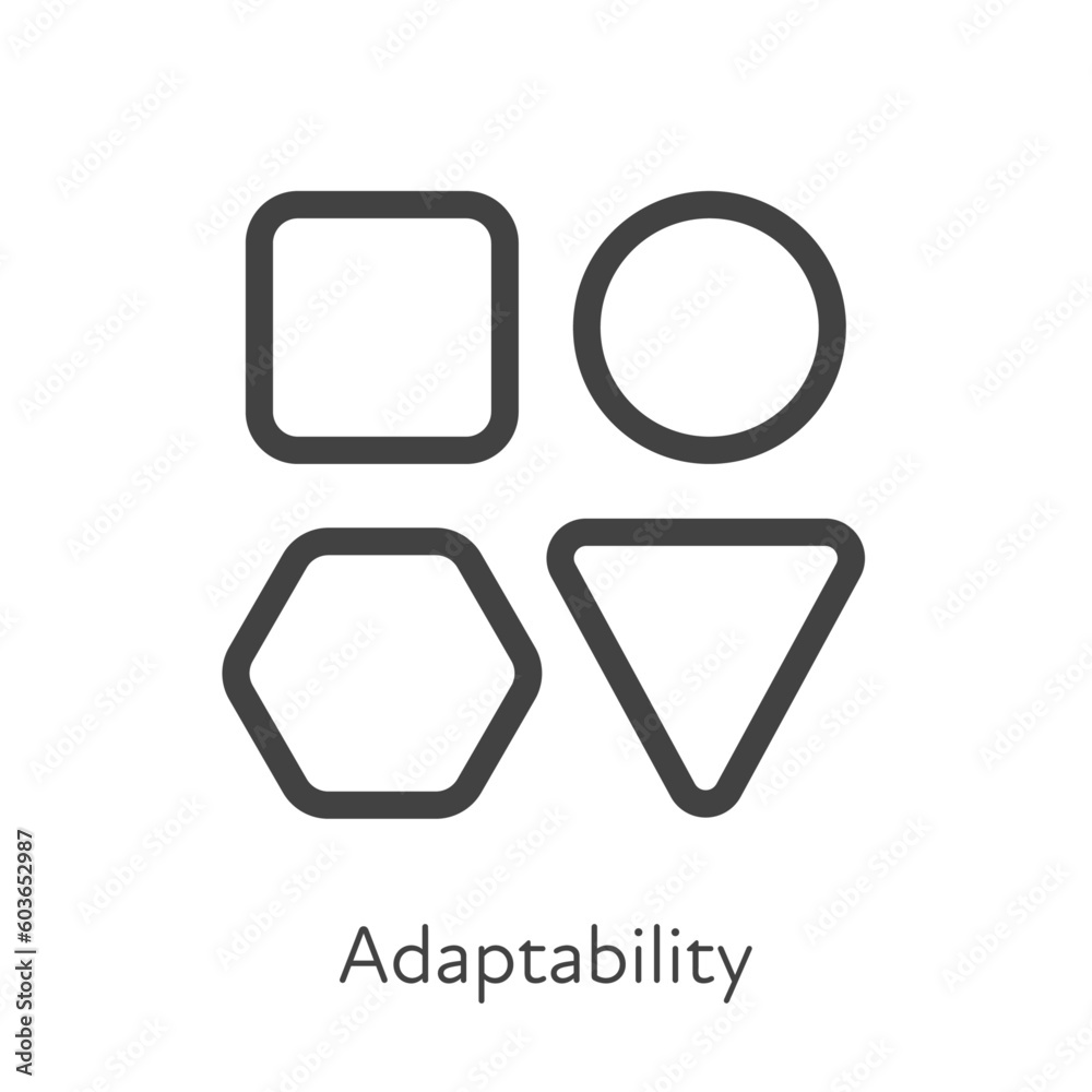 Outline style ui icons soft skill for business collection. Vector black linear illustration. Adaptability. Group of various abstract shapes adapt symbol isolated. Design for corporate training Outline style ui icons soft skill for business collection. Vector black linear illustration. Adaptability. Group of various abstract shapes adapt symbol isolated. Design for corporate training
