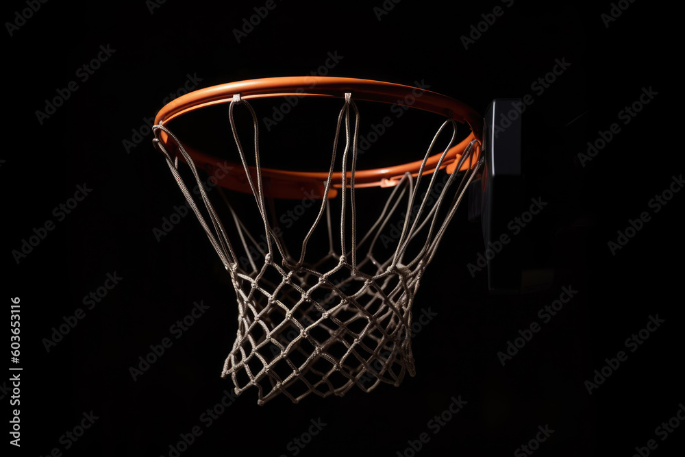 Sport concept. Basketball. Scoring basket with black background and empty space. Regular season or Playoffs game concept 