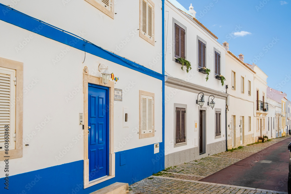 Awesome view of portuguese traditional houses, algarve  traditional whitewashed places, Albufeira, Algarve, Portugal