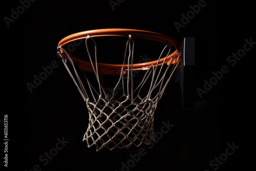 Sport concept. Basketball. Scoring basket with black background and empty space. Regular season or Playoffs game concept  © Kateryna