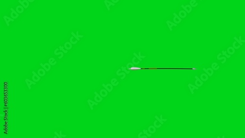 Flying slowmo arrows on the alpha channel. Archery on a green cromakey background. 4K UHD 3840x2160 3D profession render high quality.