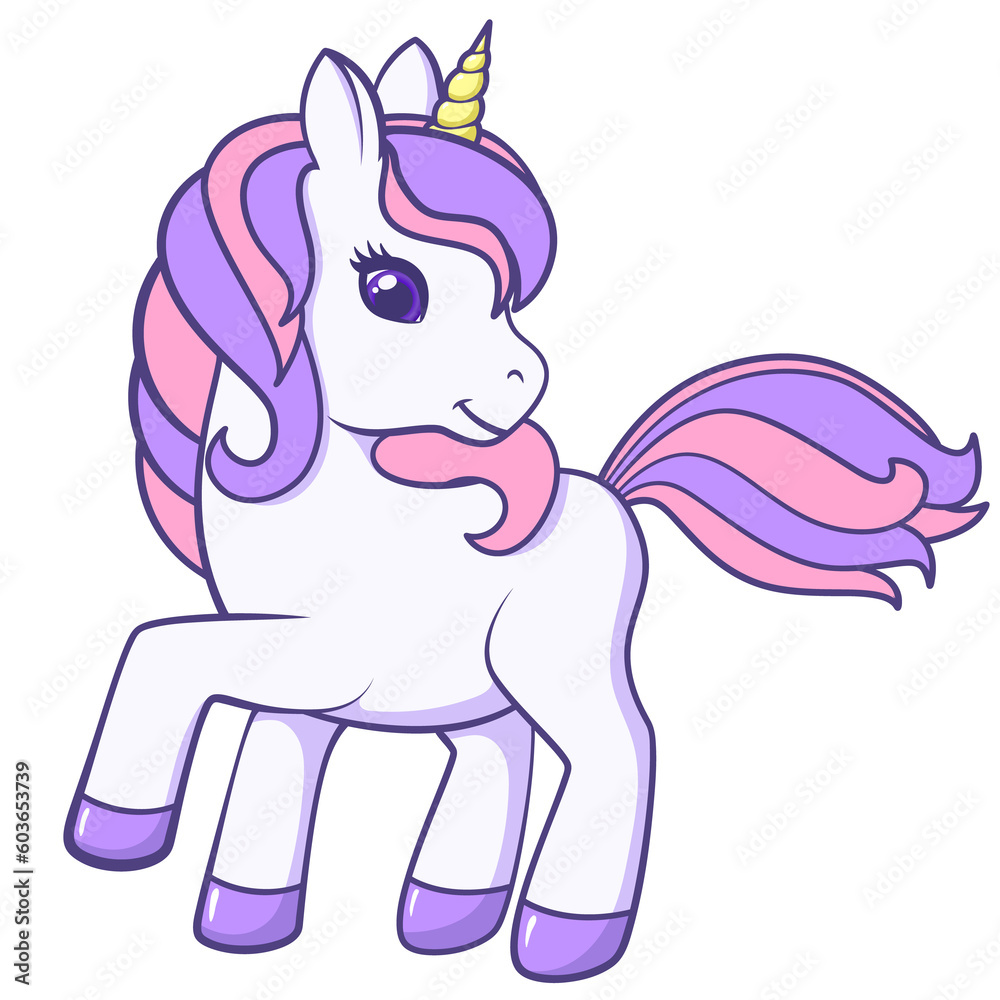 Fototapeta premium Cute Cartoon Unicorn. Illustration on transparent background