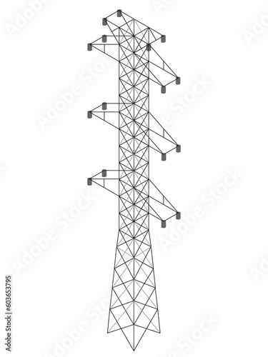 High Voltage Power Pylon  in isometric style. Steel Powerline Generator. Illustration on transparent background © tiena