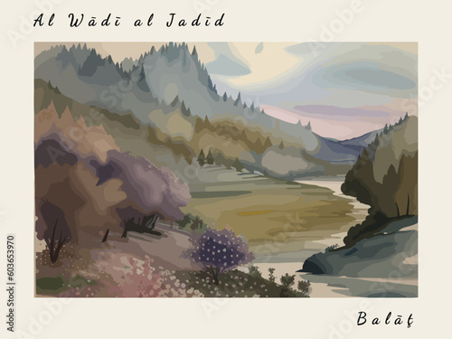 Balāţ: Postcard design with a scene in Egypt and the city name Balāţ