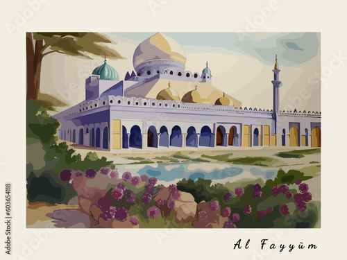 Al Fayyūm: Postcard design with a scene in Egypt and the city name Al Fayyūm