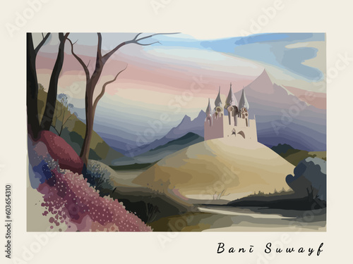 Banī Suwayf: Postcard design with a scene in Egypt and the city name Banī Suwayf
