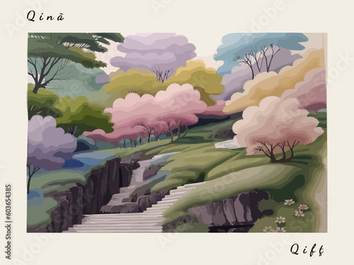 Qifţ: Postcard design with a scene in Egypt and the city name Qifţ