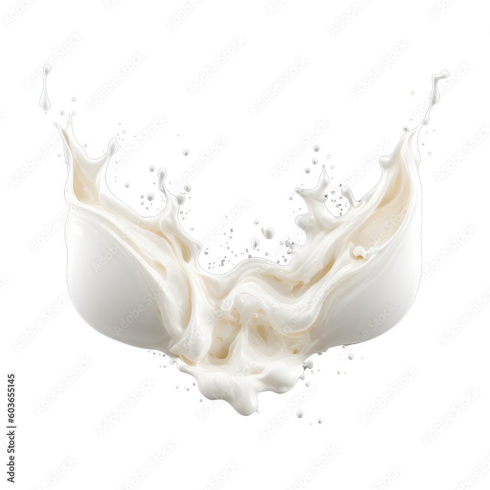 Realistic milk cream splashes isolated on a white background. PNG transparent available. Generative AI. Realistic milk cream splashes isolated on a white background. PNG transparent available. Generative AI.