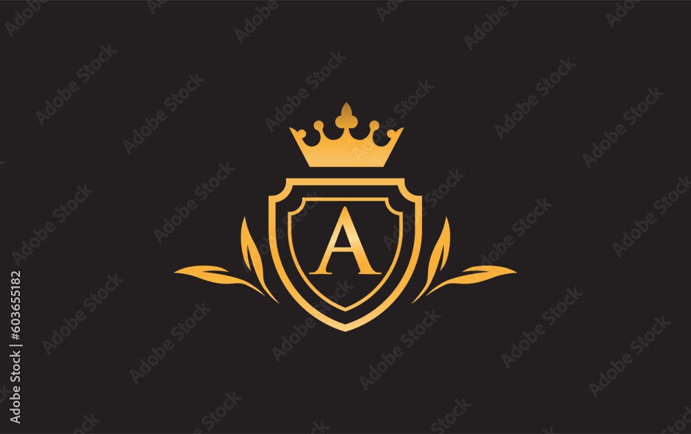 Crown and shield icon and Royal, luxury symbol vector. King, queen abstract geometric logo design 