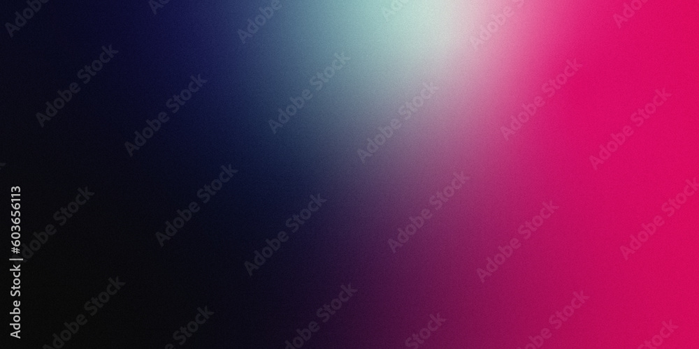 Color gradient grainy background, blue toned pink illuminated spots on black, noise texture effect