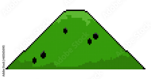 Old video game background.Hill, greenery pixel art photo
