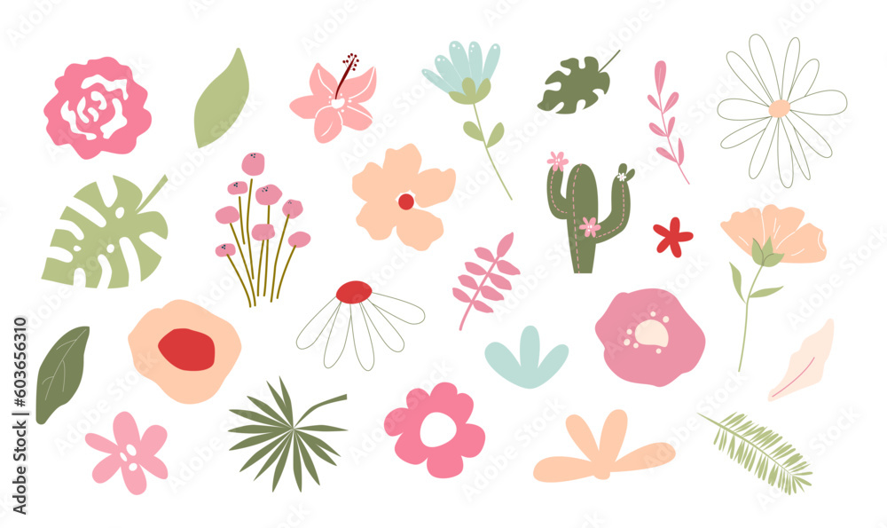 custom made wallpaper toronto digitalSet of modern abstract summer flowers and leaves. Vintage colorful collection. Contemporary art. Botanical.