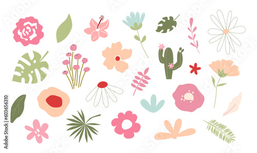 Wallpaper Mural Set of modern abstract summer flowers and leaves. Vintage colorful collection. Contemporary art. Botanical. Torontodigital.ca
