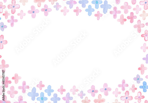 手描き水彩のシンプルで抽象的なピンクのお花のフレーム © Kiyosi