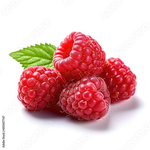 Raspberries isolated on white background (generative AI)